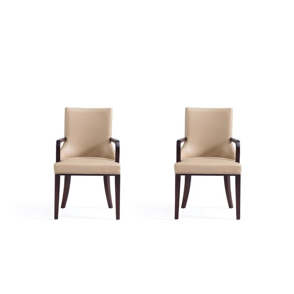 Manhattan Comfort Shubert Faux Leather and Velvet Dining Armchair in Tan - Set of 2 2-DC055AR-TN - main